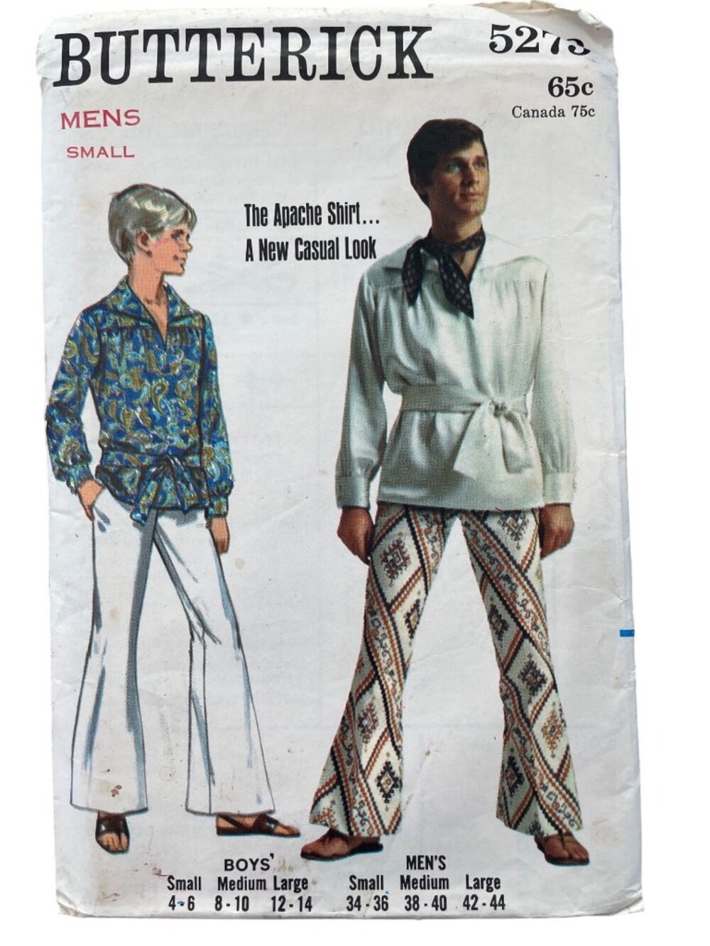 Vintage Butterick 5275 Sewing Pattern Small Mens Apache Shirt Dressmaking CUT